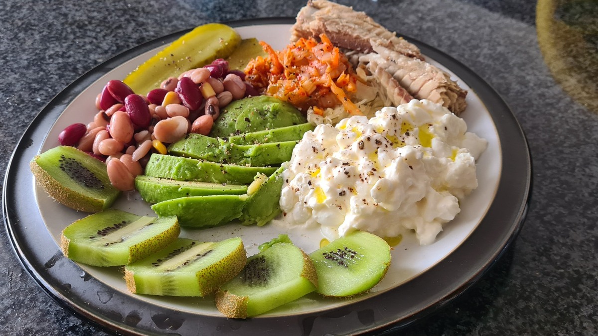 Everyday homemade meal with vegetables, avocado and protein